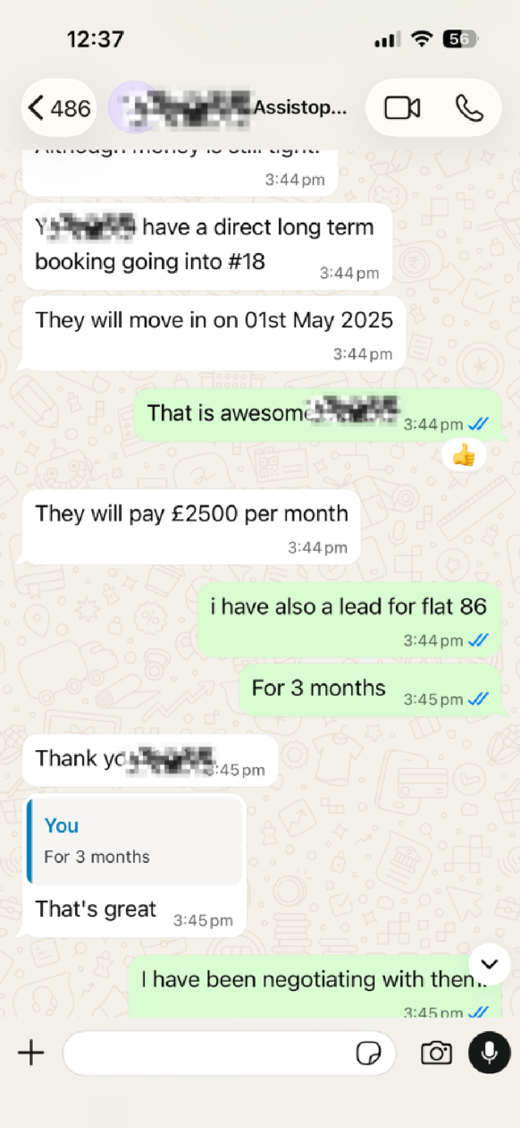 Assist BNB Host WhatsApp Review 02 - Direct £2,500/month Bookings & Lead Negotiation