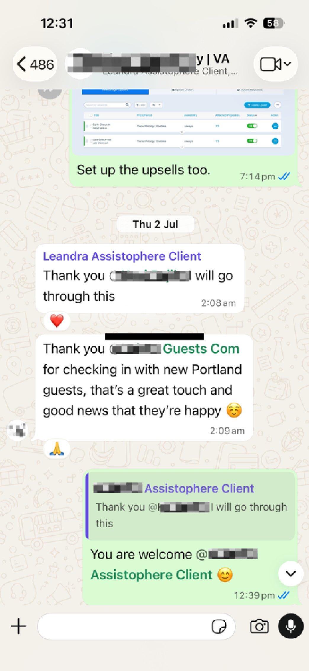 Assist BNB Host WhatsApp Review 07 - Client Feedback & Clean Turnover Coordination