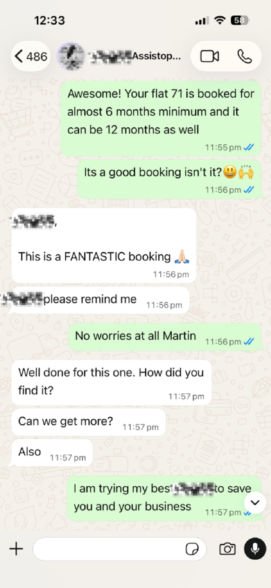 Assist BNB Host WhatsApp Review 11 - Direct Client Message & Trust in Assist BNB